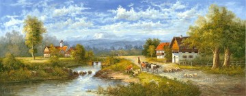 動物 Painting - のどかな田舎の風景 農地の風景 0 416 羊飼い